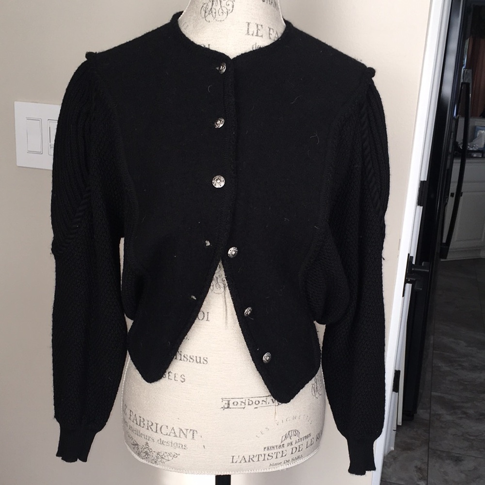 TALLY HO MADE IN HONG KONG WOOL WAFFLE KNIT BUTTON FRONT VINTAGE CARDIGAN SWTR
